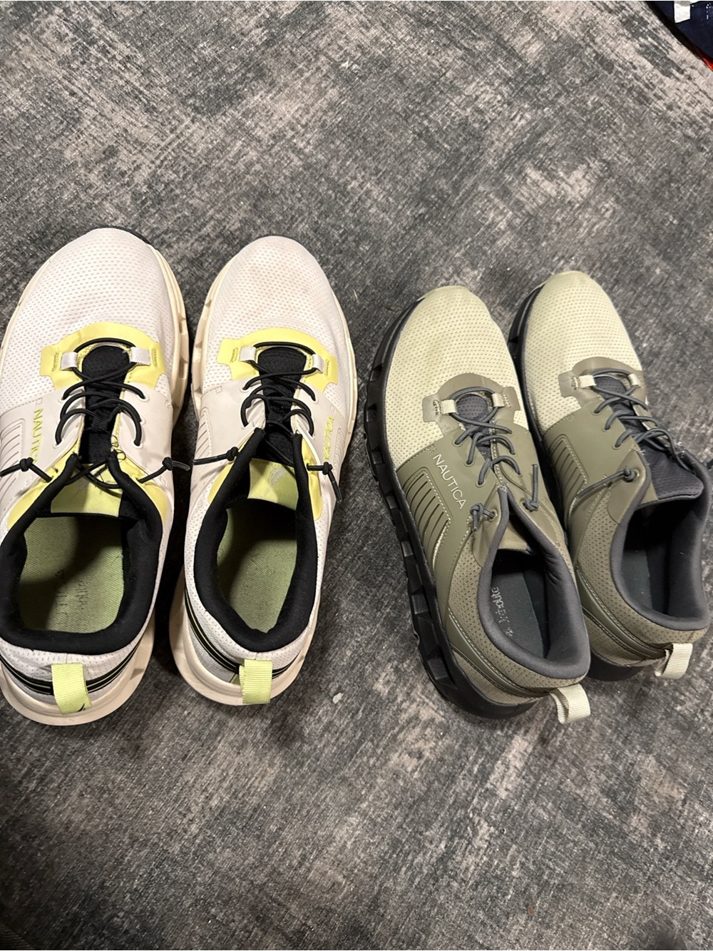 Nautica Men's Sneakers in Olive Green and Light Beige with Yellow Accents